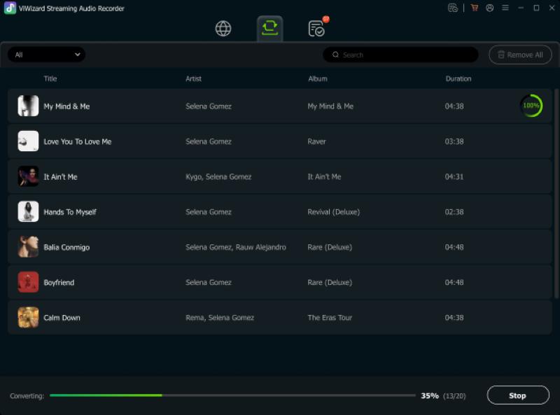 ViWizard Streaming Audio Recorderの出力画面