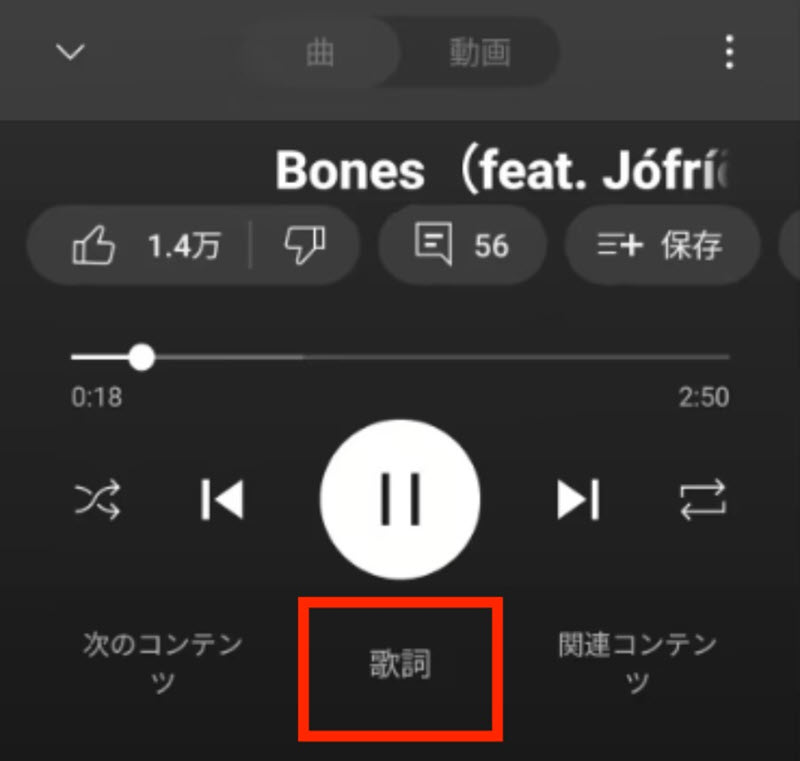 Tap the "Lyrics" button