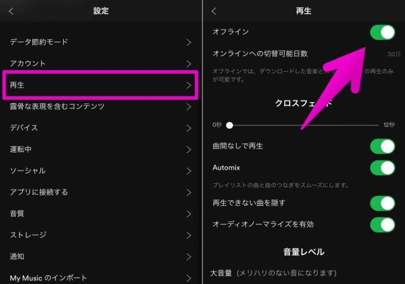 オフラインモードをオンにする