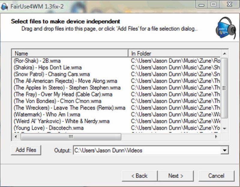 FairUse4WM interface