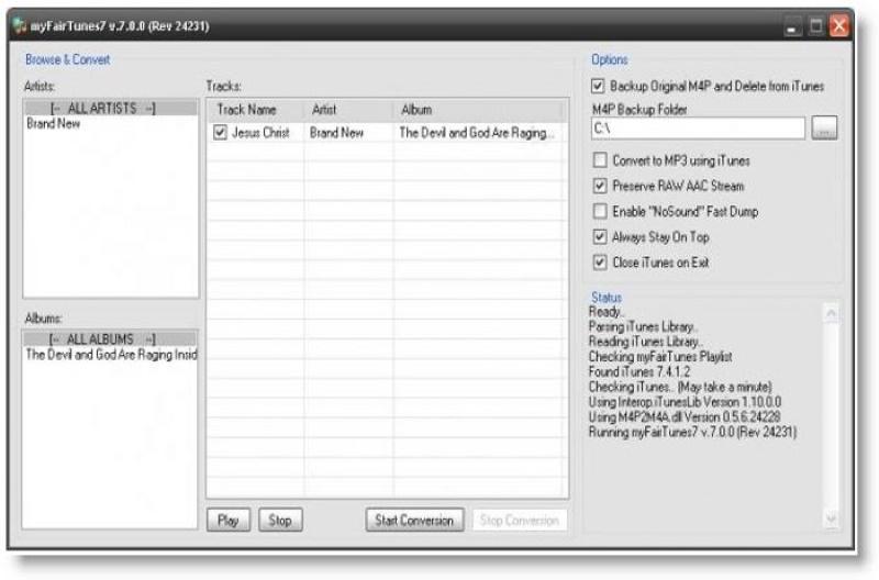 myFairTunes main screen
