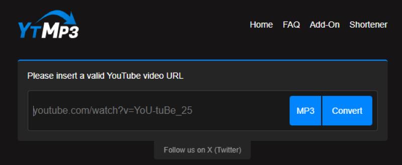YouTube to MP3 Converterの主画面